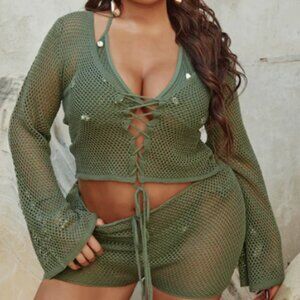 Out All Summer II Crochet Cover Up Set - Olive